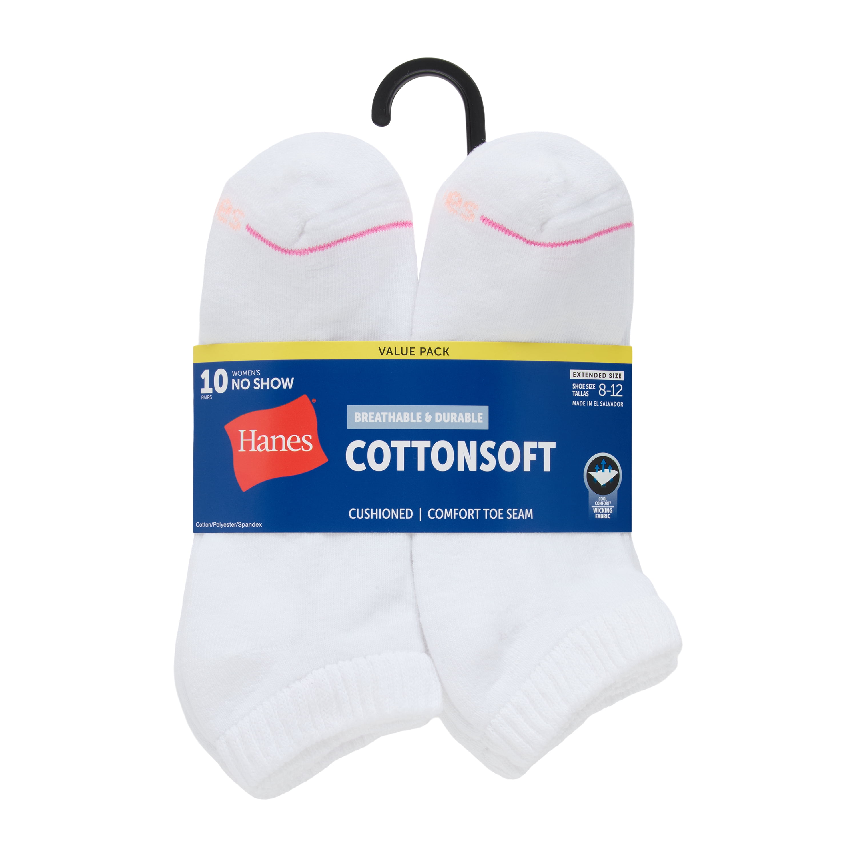 Hanes Womens CottonSoft No Show Socks, 10-Pack, Size 8-12