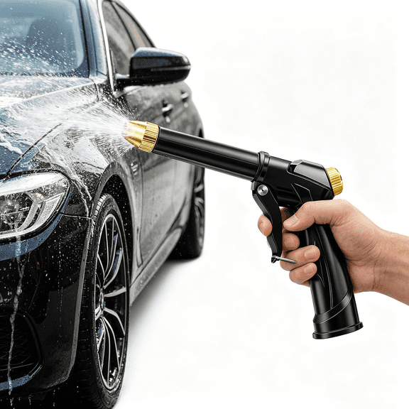 3/4”Garden Hose Nozzle Adjustable Spray Sprinkler with Brass Nozzle Car Wash Water Gun Adjustable Spray Patterns for Watering Plants(Black)