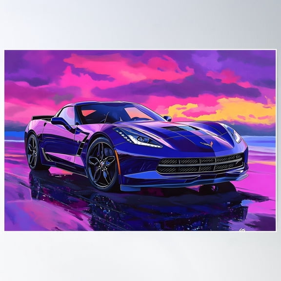 Digital Pop Art – Blue Chevrolet Corvette Stingray C7 Iii Poster Wall Art, Modern Wall Decor For Living Room Bedroom, 8x12 UNFRAMED