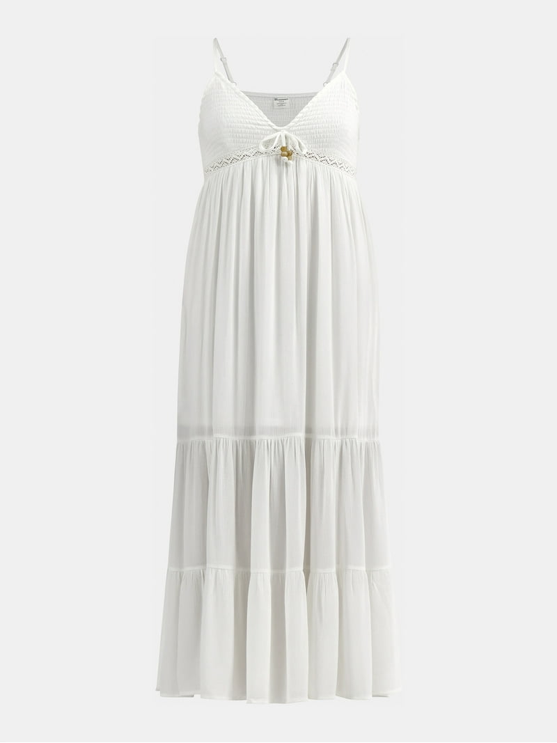 No Boundaries Tiered Maxi Dress with Crochet Lace Trim, Women's No Boundaries Tiered Maxi Dress with Crochet Lace Trim, Women's