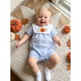 thumbnail image 5 of RUINIXCW Baby Boys Halloween Romper Adorable Pumpkin Embroidery Short Sleeve Round Neck Striped Jumpsuit, 5 of 9