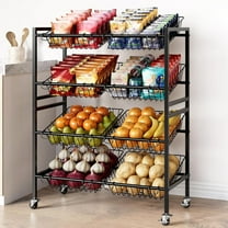 25.2" Wide Kitchen Storage Cart, 4-Tier Fruit Basket Rack, Metal Pantry, Black