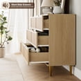 thumbnail image 4 of Rattan Dresser with 6 Drawers, Tall Modern Closet with Deep Storage, Large Chest of Drawers with Wide Top, Long Wooden Dresser for Bedroom, Living Room, Hallway, Kids Room, Natural, 4 of 7