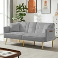 thumbnail image 2 of paprsso Convertible Velvet Futon Sofa Bed, Modern Loveseat Sleeper Sofa Couch with 3 Adjustable Positions and Two Pillows, Suitable for Living Room, Bedroom, Small Space (Gray), 2 of 7