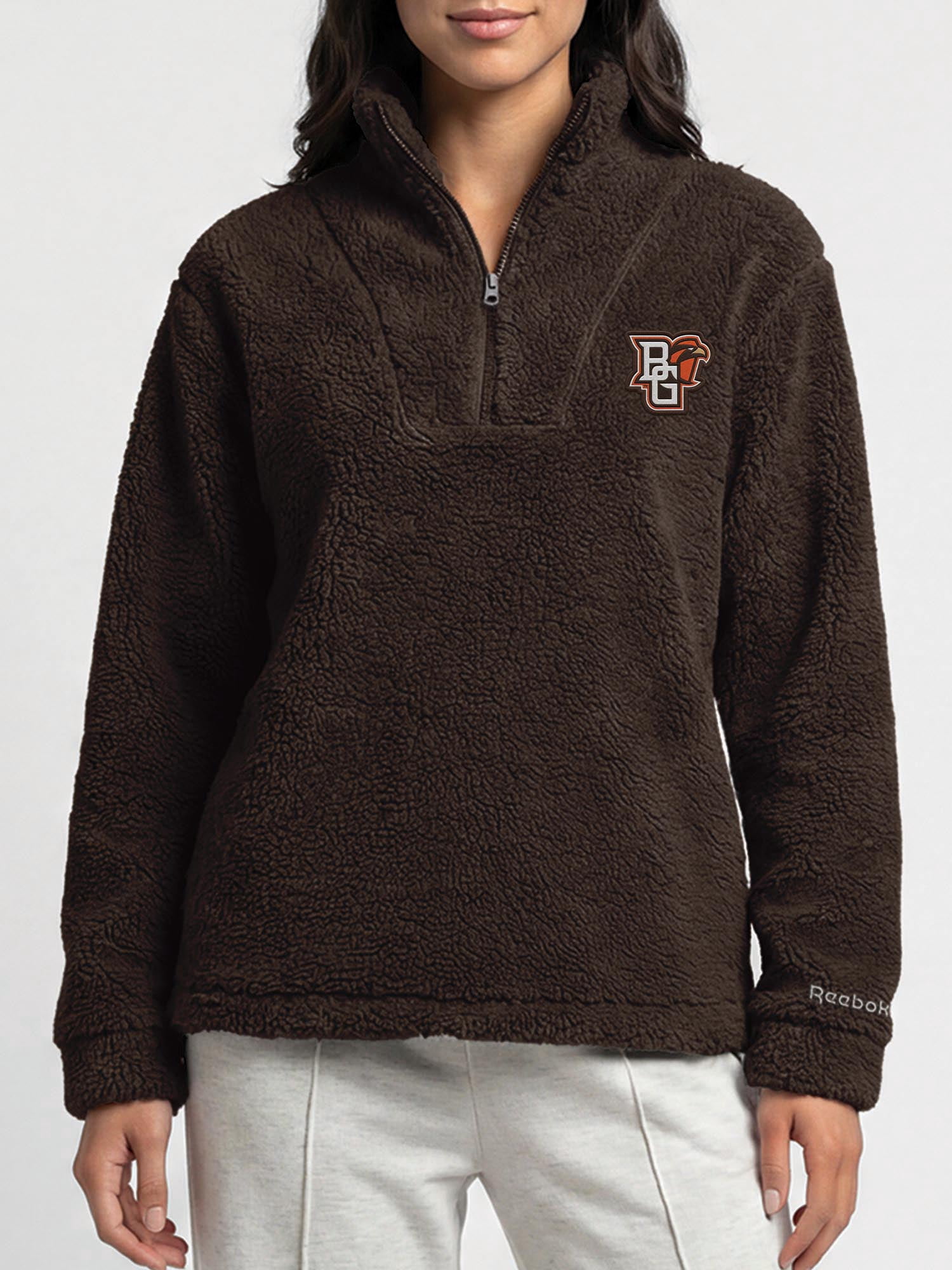 Bowling Green State Falcons Reebok Womens Relaxed Fit Qtr Zip Sherpa Pullover