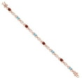 thumbnail image 3 of Gem Stone King 18K Rose Gold Plated Silver Red Garnet and Blue Zircon and Lab Grown Diamond Bracelet for Women | 4.89 Cttw | Gemstone January Birthstone | Oval 6X4MM | Length 7.25 inches, 3 of 6