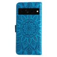 thumbnail image 3 of SaniMore for Google Pixel 7 Pro Wallet Case, Shockproof PU Leather Stand Cover with Card Slot Flip Kickstand Embossed Flower Magnetic Clasp Wrist Strap for Google Pixel 7 Pro, Blue, 3 of 9