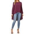thumbnail image 2 of Women's High Low Tops Lantern Long Sleeve Round Neck Dressy Casual Chiffon Asymmetrical Tops Blouse S Red Purple, 2 of 6