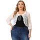 thumbnail image 4 of Cárdigan de encogimiento de hombros de talgrande pamujer, mangas 3/4, chaquetas de bolero de corte frontal con lazo de encaje floral blanco 3X, 4 of 7