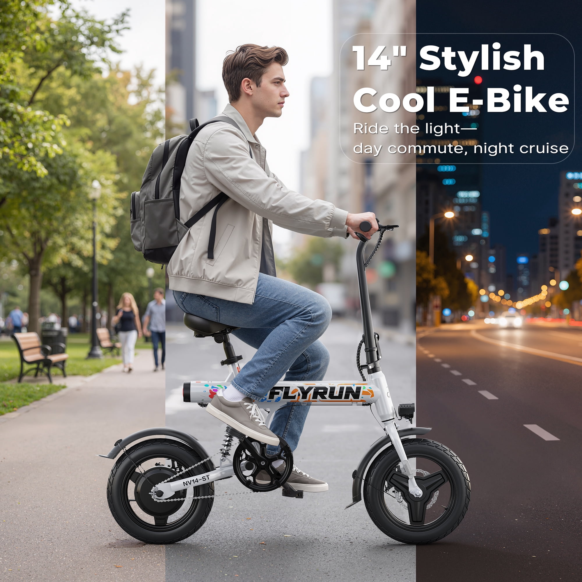 FLYRUN Electric Bike, 14" Folding Ebike for Adults, 500W Peak Motor, 36V 280.8Wh Battery, 20MPH City Commuter E-Bike, LCD Display, UL2849