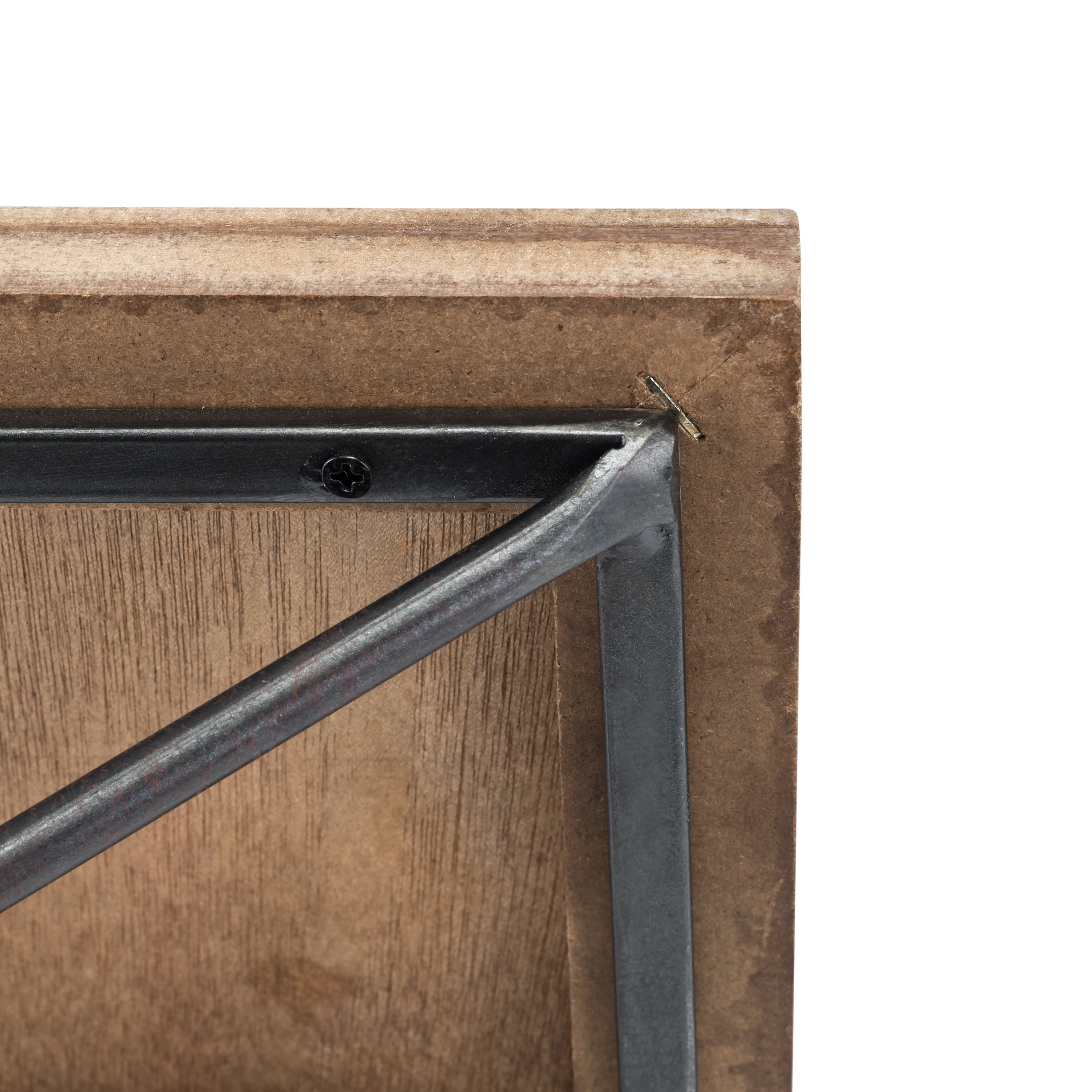 Danya B. Rustic Wall Mount Pine Wood Floating Display Shelf with Diamond-Shaped Asymmetrical Iron Bracket
