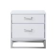 thumbnail image 3 of Nicole Miller Table de Chevet Raees 2 Tiroirs Poignée/base en Métal Chromé, Blanc/chrome, 3 of 10