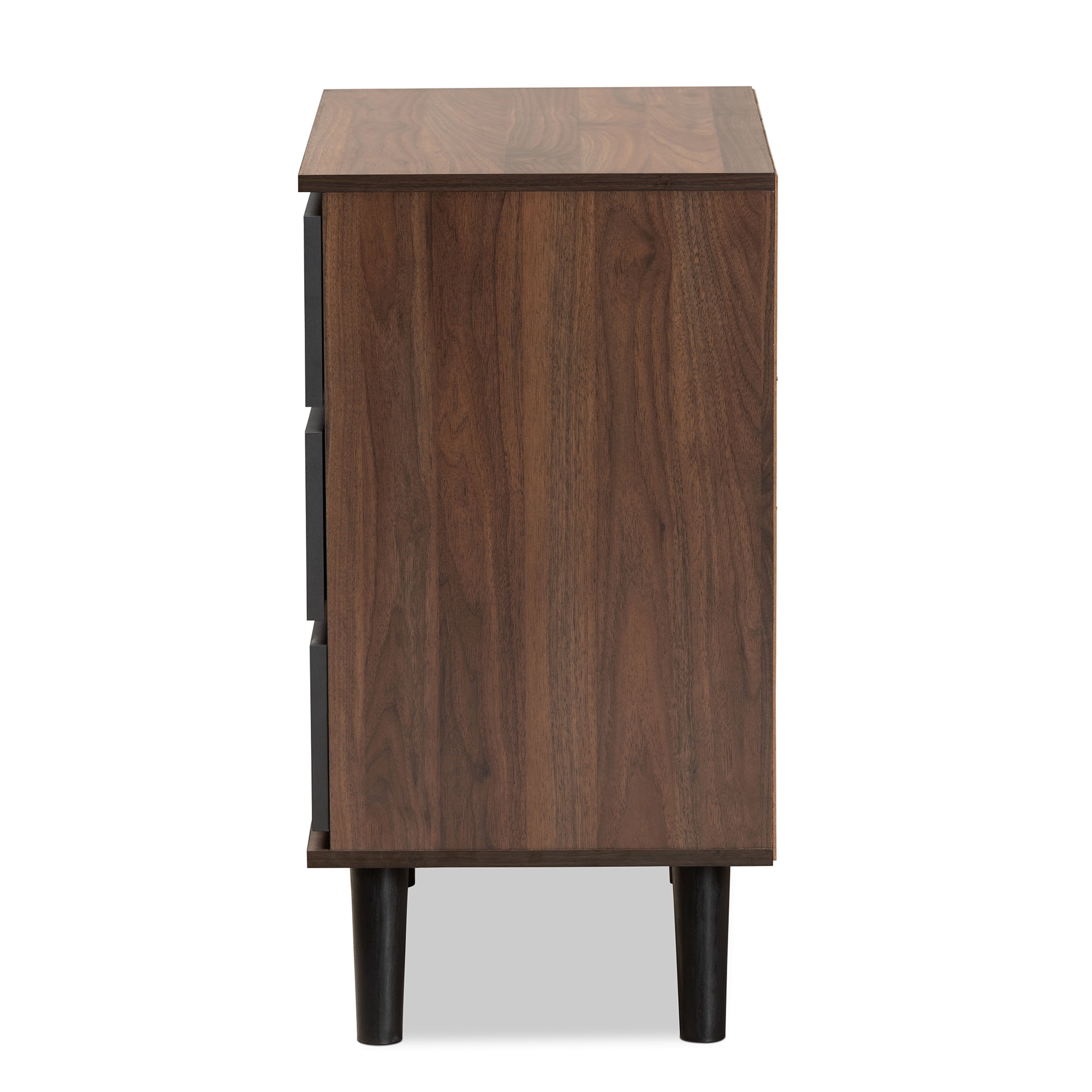 Baxton Studio Roldan 3-Drawer Dresser, Grey/Walnut Brown, 29.9" High x 23.6" Wide x 15.7" Deep