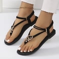 thumbnail image 5 of HomeDM Flat Thong Sandals for Women Dressy Bohemian Comfortable Open Toe Strappy Sandals Summer Beach Walking Shoes, Black Size 5.5, 5 of 9