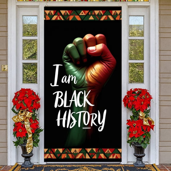 Colorful Design Black History Banner African Display Fist Symbol Firework Pattern African Backdrop for Black History Month Events Cultural Celebrations School Assemblies