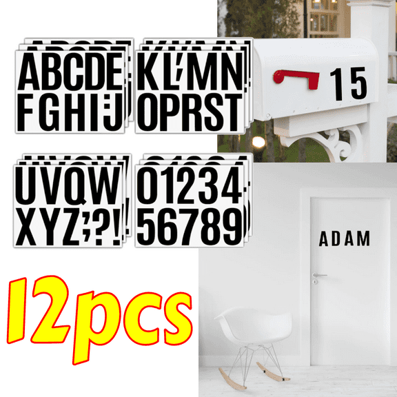 4 Inch Vinyl Number Stickers and Letter Kit – 12 Sheets of Large, Weatherproof Mailbox Numbers and Address Stickers