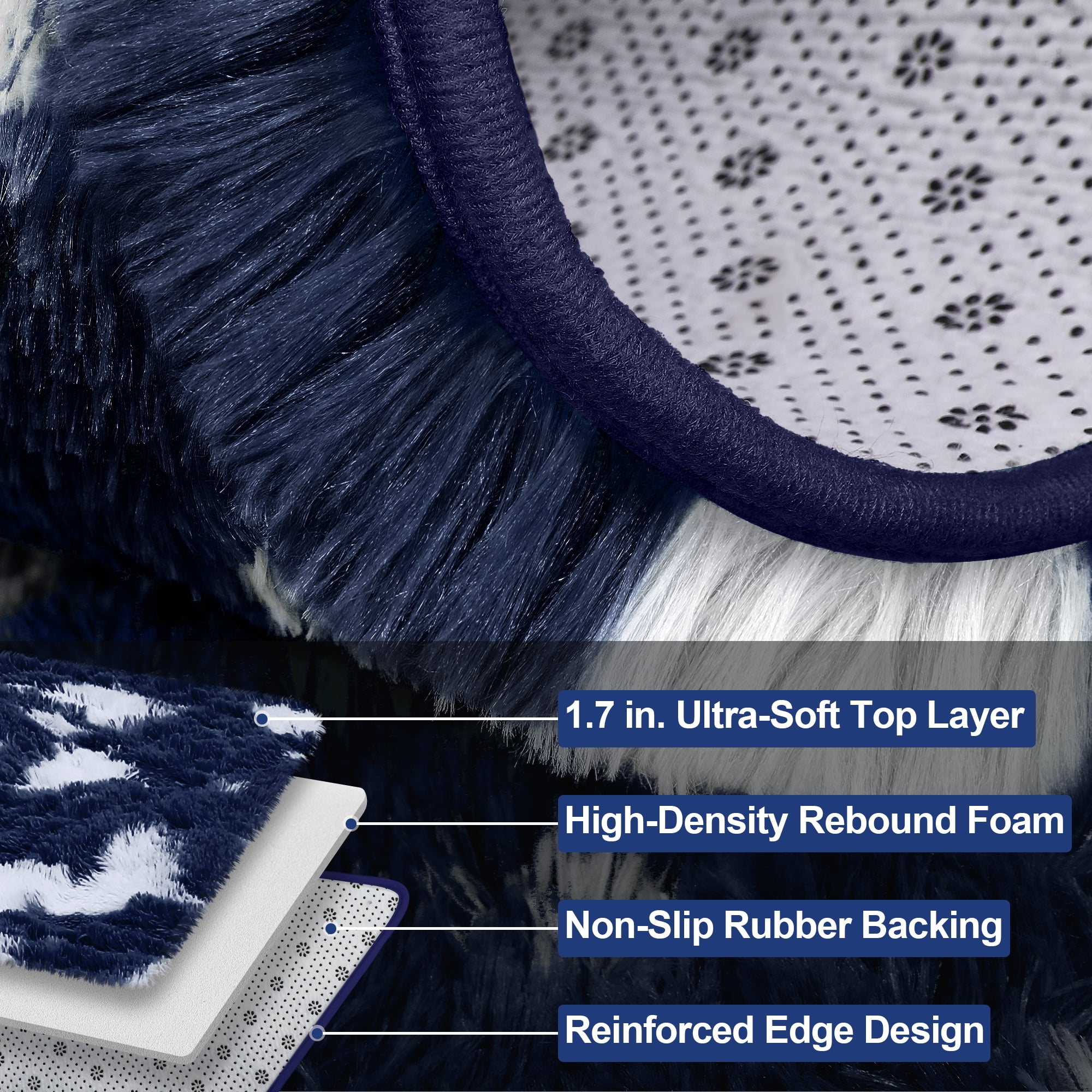 Lalado 8ft x 10ft Shag Area Rug, Soft Fluffy Indoor Tie-Dye Area Rugs for Living Room Bedroom Decor Carpet, Blue & White