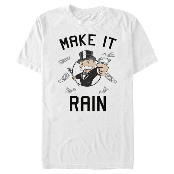 Men's Monopoly Pennybags Make It Rain  Graphic Tee White Small