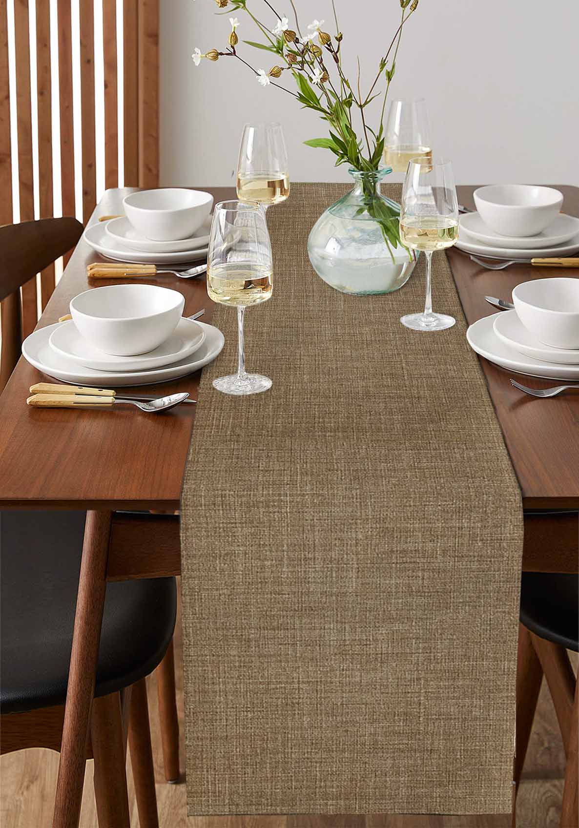 Table Runners 72 Inches Long Dress Scarves, Vintage Brown Farmhouse Kitchen/Dining Table Runner, Coffee Tablerunners, Farmhouse Retro Dark Solid Color Linen Texture 13x72 Inch