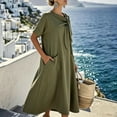 thumbnail image 5 of Idoravan Women Summer Loose Dresses with Pockets Women Neck Short Sleeve Stylish Loose Solid Maxi Dress with Side Pockets Collar Ankle Dress, 5 of 6
