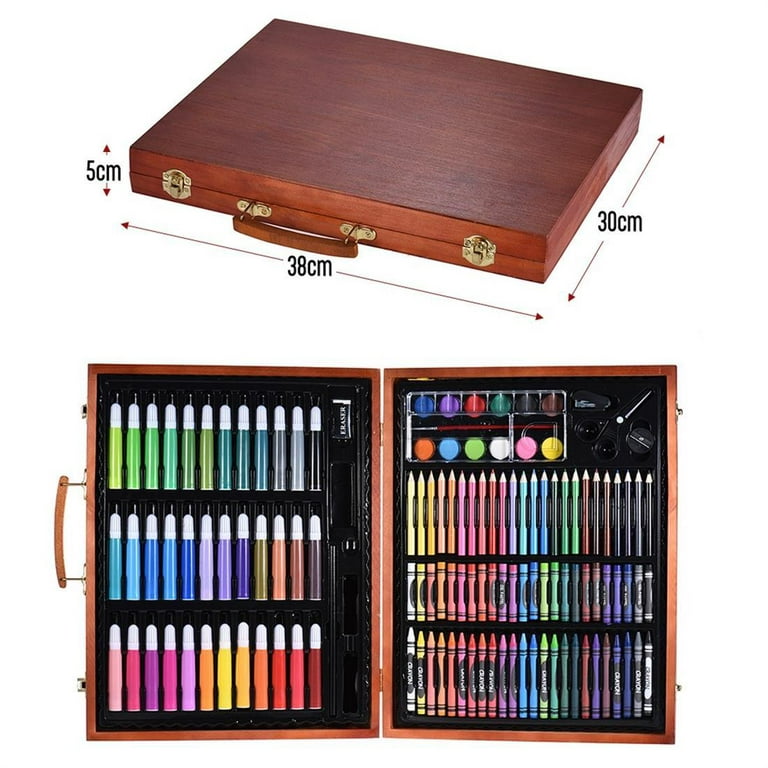 Happyline 148pcs Deluxe Art Set for Kids with Wooden Case Color Markers  Pencils Crayons Oil Pastels Watercolor Painting Supplies 