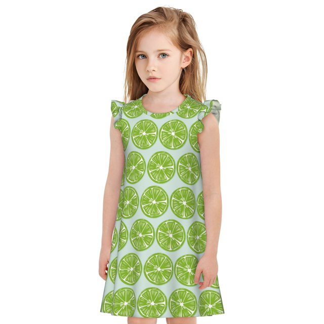 Vsdgher Tranches de Citron Vert pour Filles Chemises de Nuit Manches Courtes à Volants Robe de Nuit Pyjama pour Fête-Petit