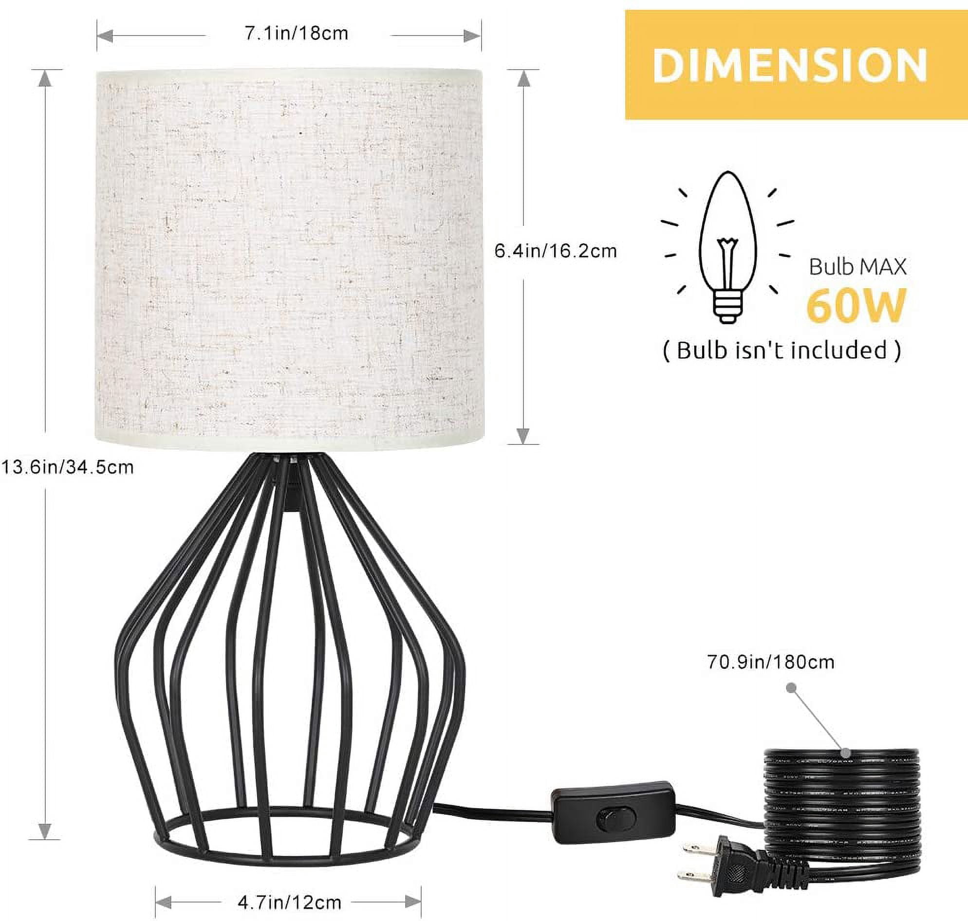 Oumilen 2 Pack Black Table Lamps Hollow Base with Linen Shade
