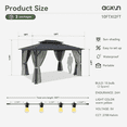 thumbnail image 3 of Aoxun 10'x12' Hardtop Gazebo, Aluminum Frame Canopy with Double Galvanized Steel Roof, Outdoor Metal Pavilion with Netting, and LED Outdoor Waterproof Hanging Lights, 3 of 8