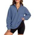 thumbnail image 5 of 1/4 Zip Pullover Women Sweatshirt Autumn Winter Top Casual Long Sleeved Shirt Sport Gym Running Wear Loose Fit Fall Basic Soft Pullover Jumper Tops, 5 of 9