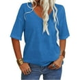 thumbnail image 3 of Summer Women's Casual Solid Color T-shirt Half Sleeved Simple V-neck Tee Tops, 3 of 5