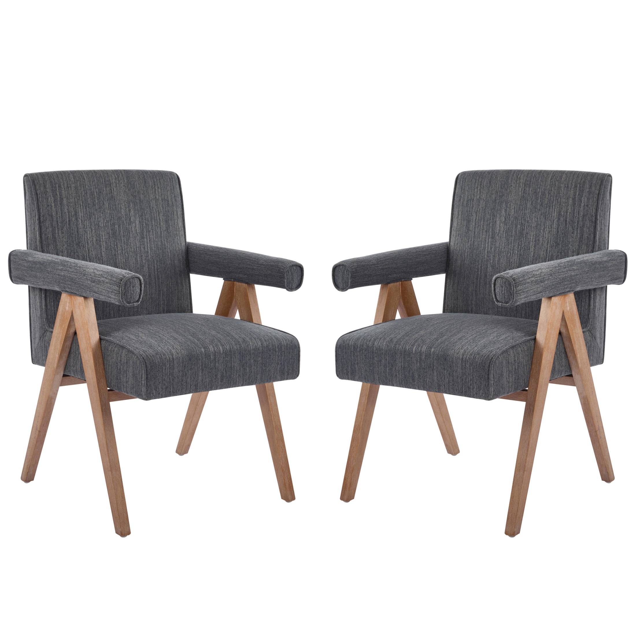 Modern Fabric Upholstered Dining Chair, Rubberwood Frame, Charcoal, Set of 2