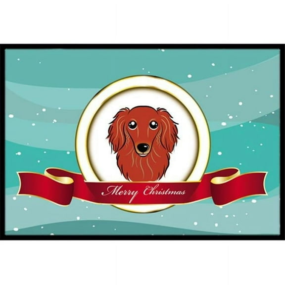Caroline's Treasures BB1524JMAT Longhair Red Dachshund Merry Christmas Door Mat, Indoor Rug or Outdoor Welcome Mat 24x36