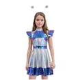 thumbnail image 2 of XIAOCHA Girls Halloween Alien Theme Mini Dress Flutter Sleeve Fit Flare Silhouette Party Short Dress, 2 of 6