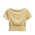 thumbnail image 3 of Kovlvoll Crop Tops for Women Square Neck Short Sleeve Casual Summer Solid Color Comfy Top with Padded, 3 of 4