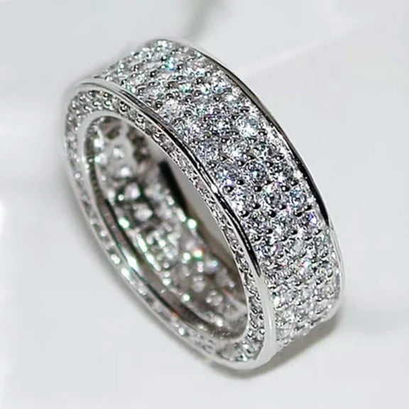 Wedding Band Luxury Cubic Zirconia 925 Silver Ring Women Jewelry Sz 6-10