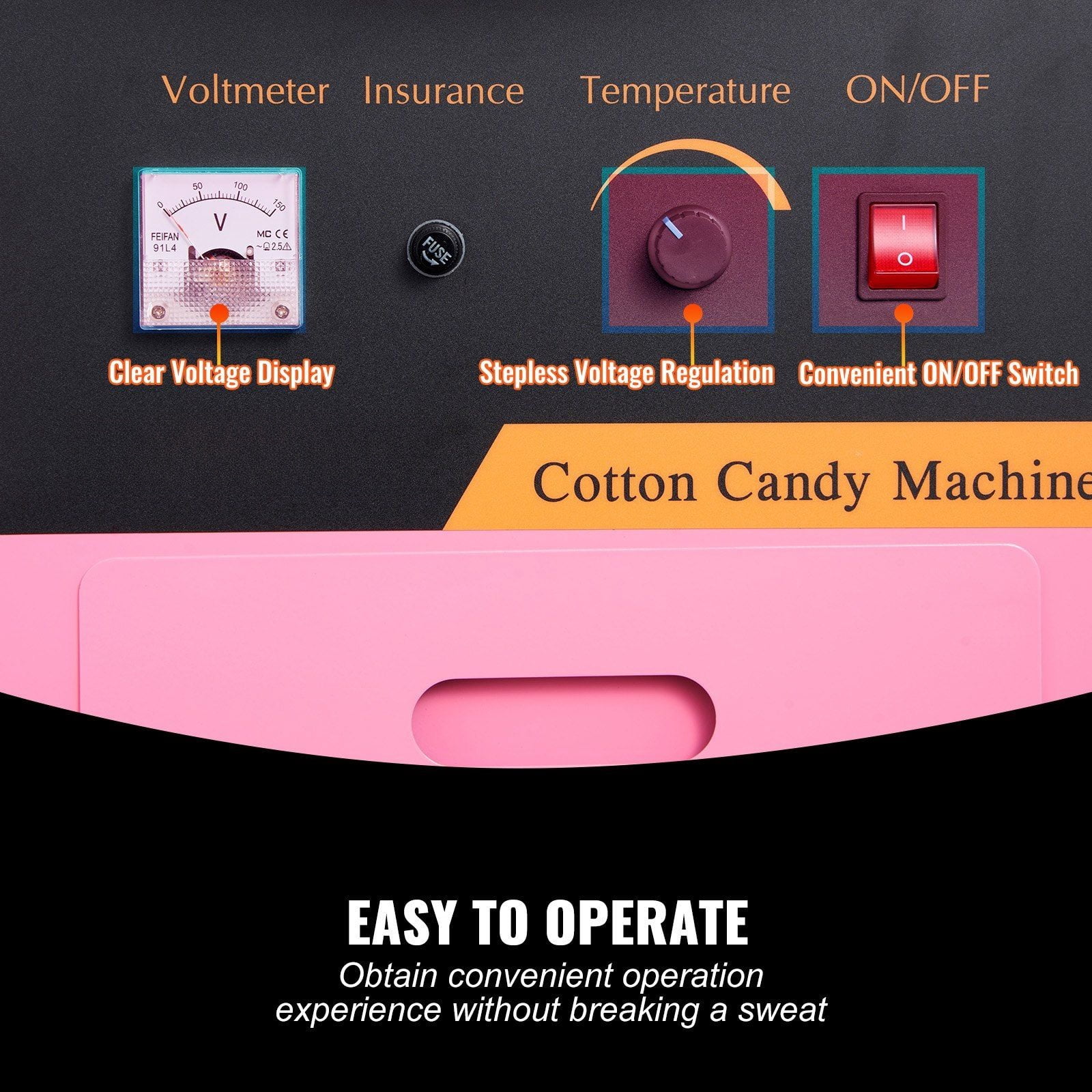 Cotton Candy Machine Commercial, 1000W Electric Floss Maker with Cart, Stainless Steel Bowl, Pink - for Parties, Kids, Home Use
