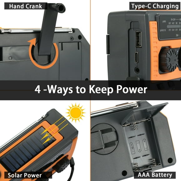 Emergency Solar Power  Hand Crank  Dynamo Generator 5000mAh Phone Charger Bank Flashlight AM//WB NOAA Weather
