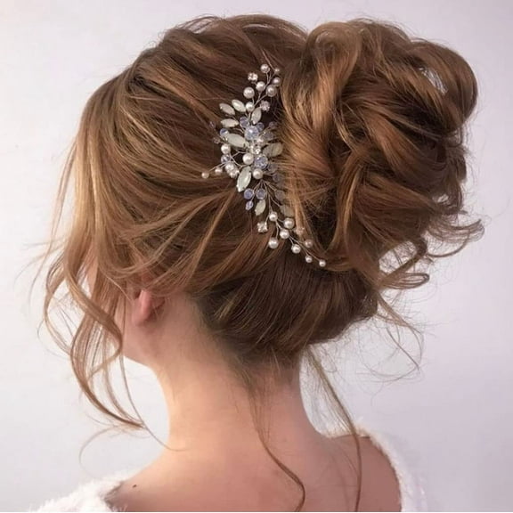 Opal Bride Wedding Hair Comb Silver Rhinestone Bridal Hair Pieces Glitter Pearl Wedding Headpiece Crystal Hair Accessories for Women and Girls