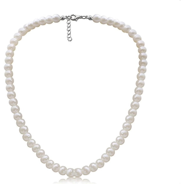 Pearl Necklace for Men, White Pearl Necklace for Women, Round Pearl Choker Necklace, Pearl Jewelry