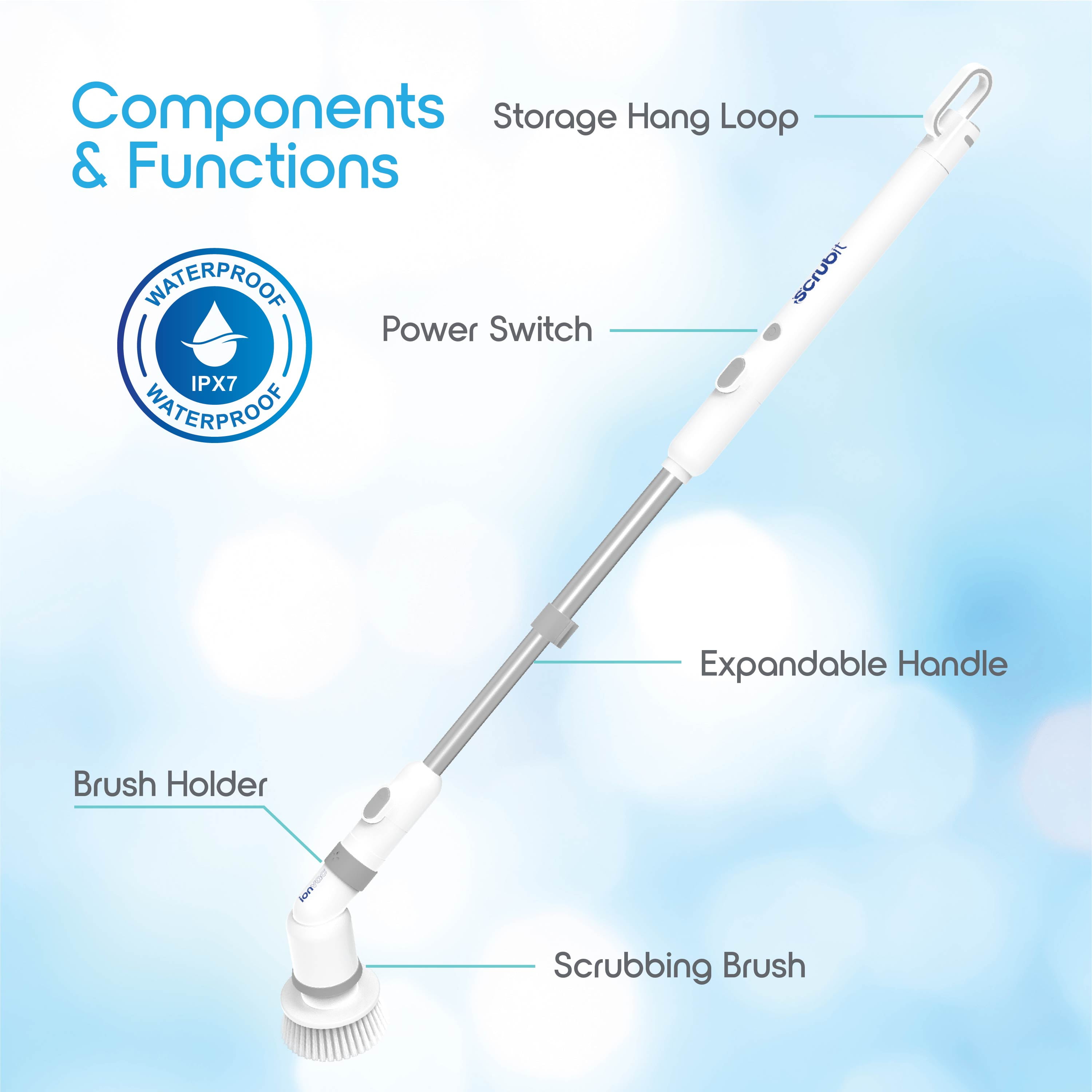 Ionvac Scrub It Electric Spin Scrubber, Multi-surface Rechargeable Cordless Scrub Brush with 9 Cleaning Brush Heads