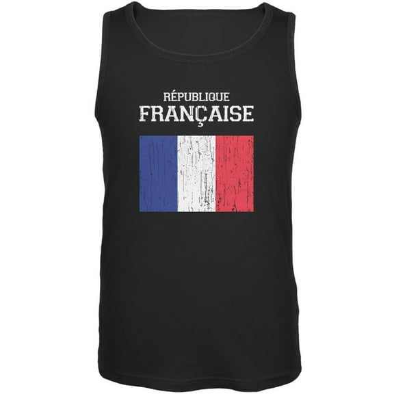 World Cup Distressed Flag Republique Francaise Black Adult Tank Top - X-Large