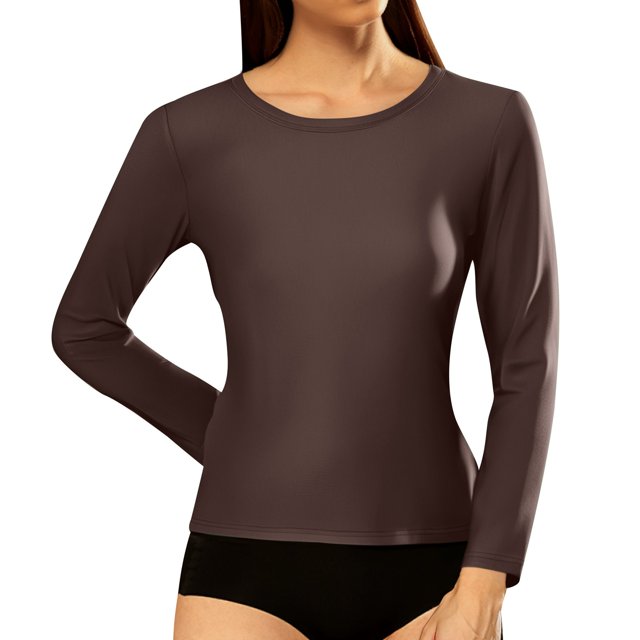Hiiyo T-Shirt à Manches Longues Côtelé pour Femmes Col Rond Ajusté T-Shirt(s-TTG)