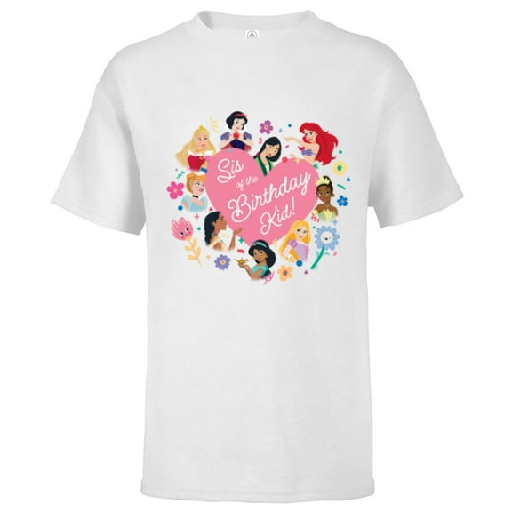 Disney Princess Family Heart Sis of the Birthday Kid - Short Sleeve T-Shirt for Kids - Customized-Black