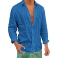 thumbnail image 2 of Men's Casual Stylish Short Sleeve Button-Up Solid Shirt Cotton Beach Shirts V-Neck Casual Button T-shirt Blue XXL, 2 of 5