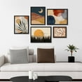 thumbnail image 3 of PixonSign Framed Canvas Print Wall Art Set - Mid-Century Orange Sun & Moon Landscape Posters - Gallery Set of 5 Nature Forest Plants Digital Art Boho Wall Décor for Living Room - Black, 3 of 5