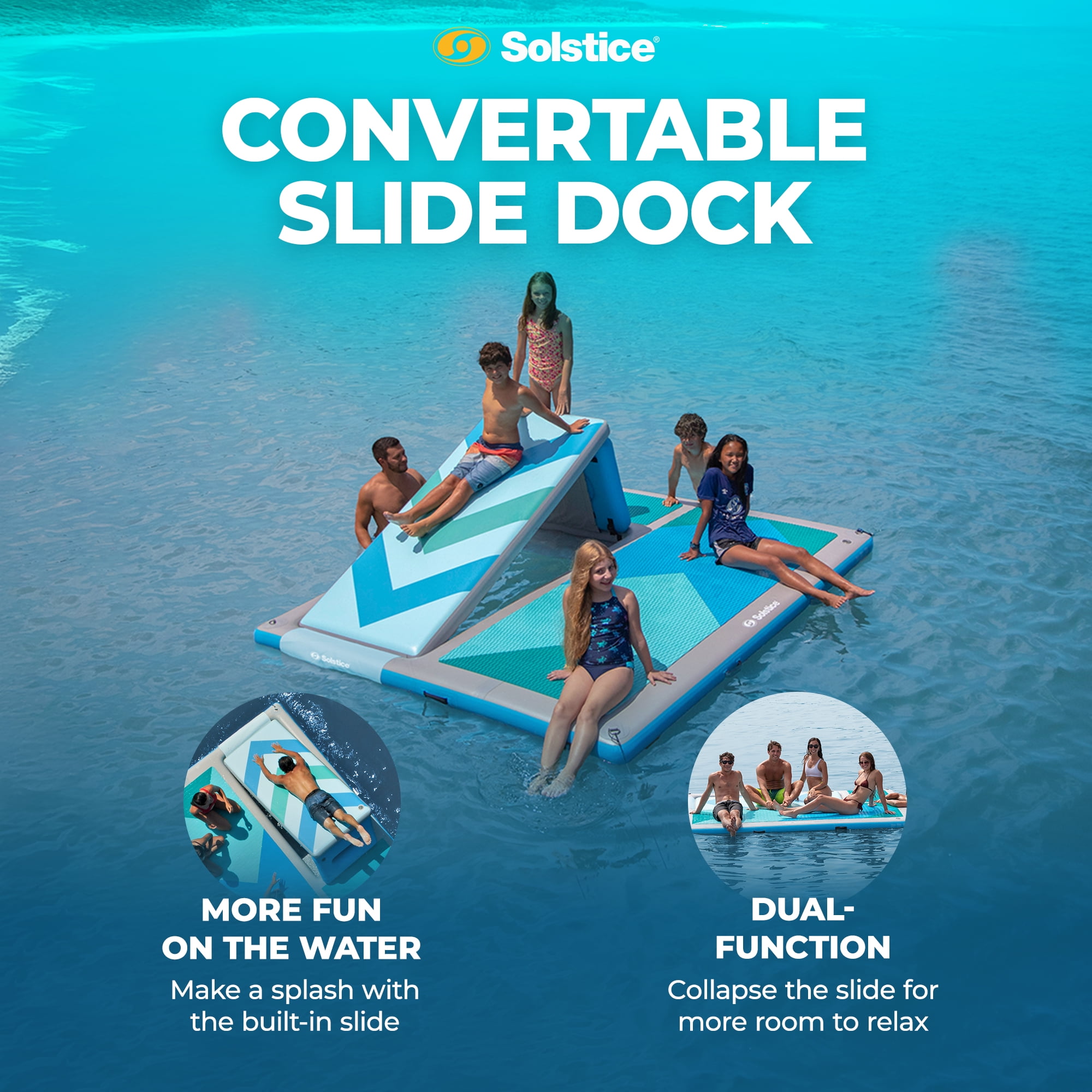 Solstice 10' x 8' Inflatable Convertible Floating Slide Dock w/Pump and Bag