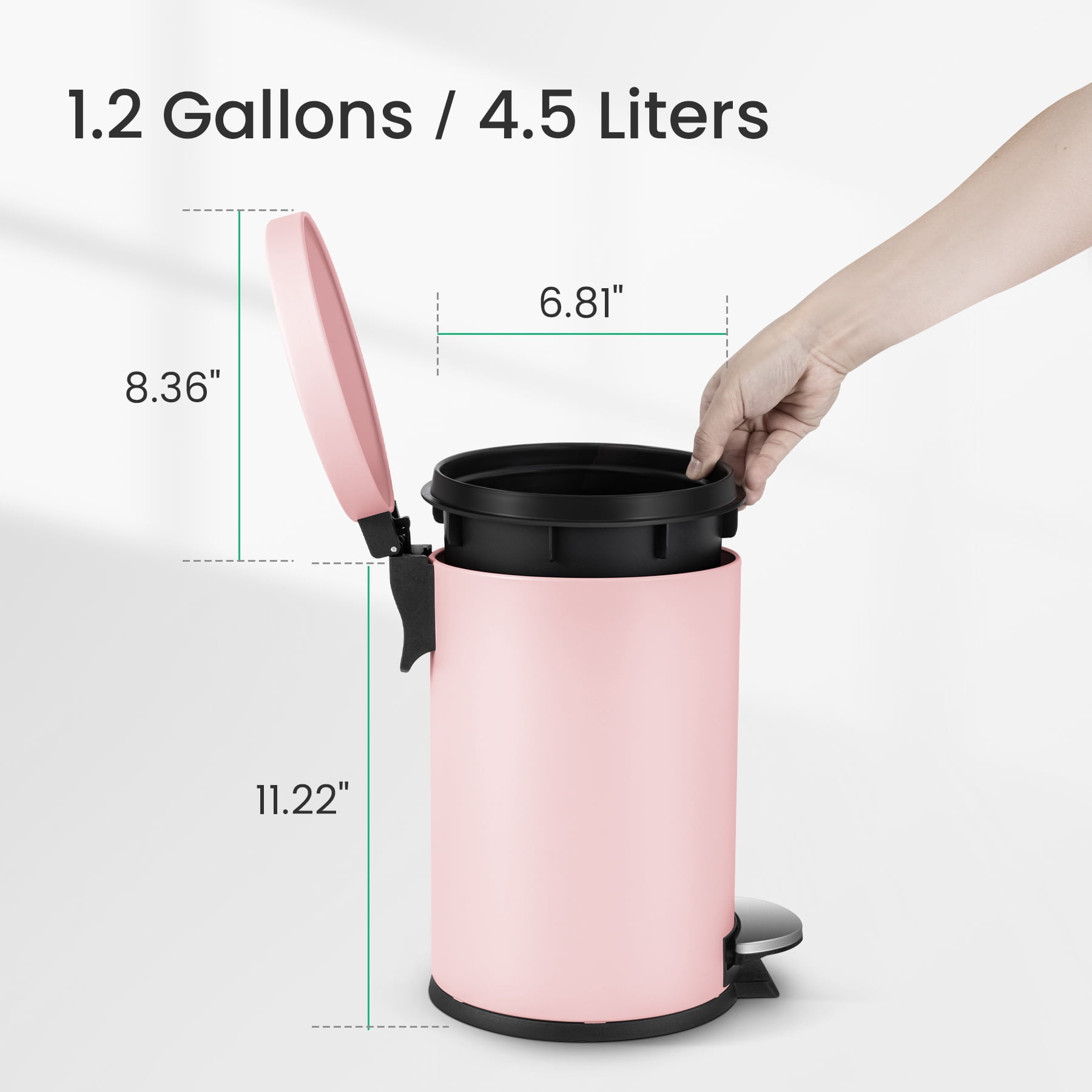 Cesun 1.2 Gallons Small Trash Can, Bathroom Garbage Can with Lid and Foot Pedal, Mini Round Wastebasket for Bedroom, Office, 4.5 Liters, Pink