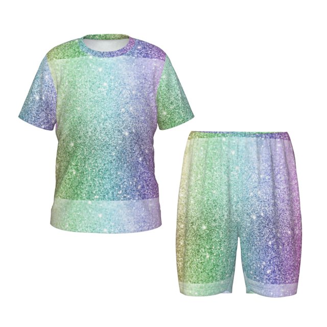 Fotbe Beautiful Glitter Pijama Estampada de 2 Piezas para Niños – Ropa de Dormir de Manga Corta Cómoda para Niños y Niñas, Camiseta y Shorts de Algodón-XX-Large