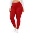 thumbnail image 3 of Plus Size Leggings for Women, High Waisted Black Super Soft Yoga Pants with Pockets, Petite to Plus Size Womens Leggings Non See Through, Workout Running Daily | TruHer,Red XL, 3 of 9