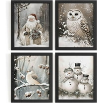 Hieng Vintage Christmas Wall Decor,Trendy Christmas Retro Posters for Room, Santa Snowman Deer Nutcracker Xmas Wall Art Prints for Living Room Kitchen Bedroom Office Set of 4 Unframed